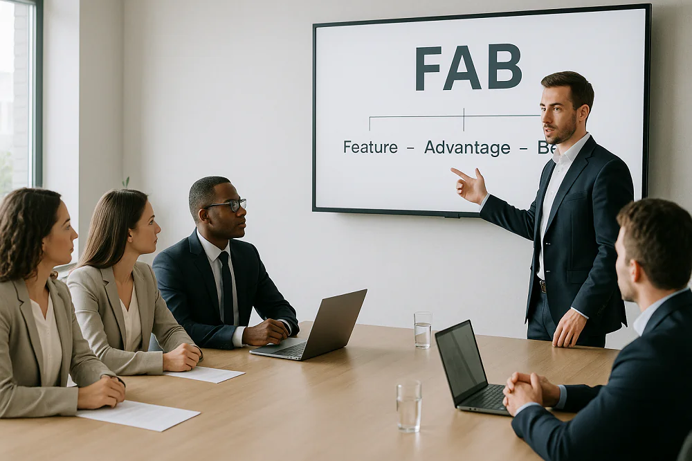 نحوه استفاده از مدل FAB در فروش (راهنمای کامل + مثال)