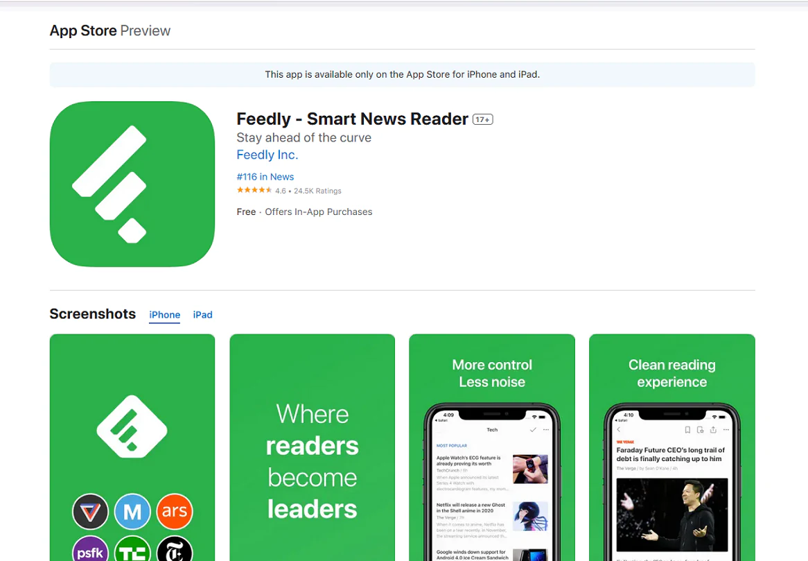 اپلیکیشن خبری Feedly