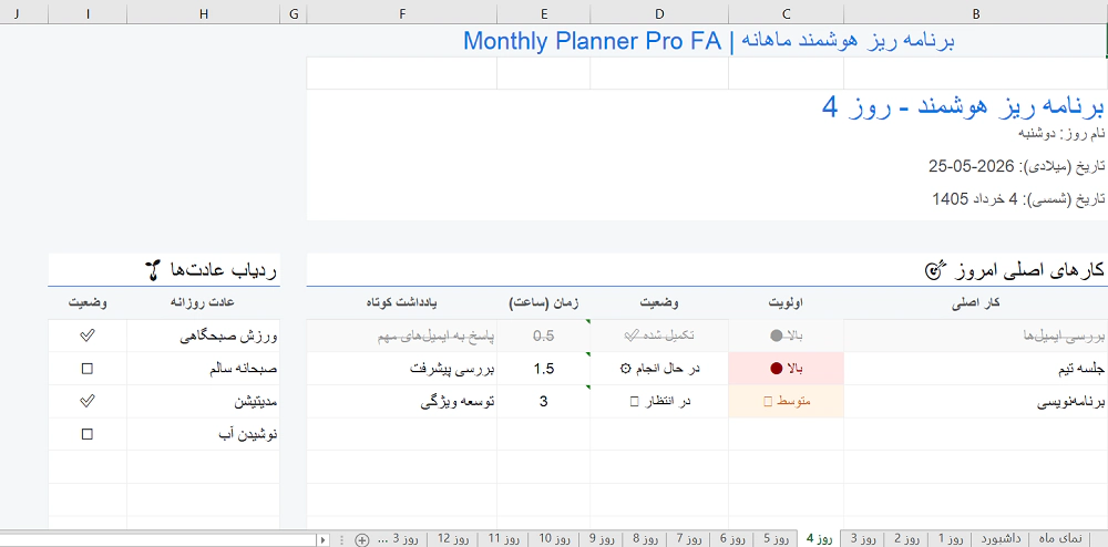 برنامه ریزی روزانه دقیق مبتنی بر ماتریس آیزنهاور