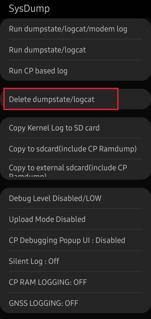 Delete dumpstatelogcat